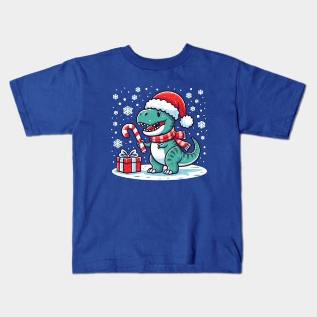 Happy Christmas T Rex Kids T-Shirt by Sketchy